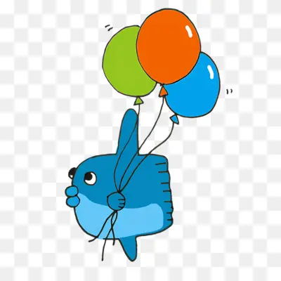 Cartoon - Small blue fish with balloon flying high - CleanPNG / KissPNG
