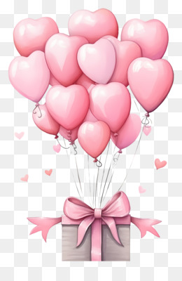 Cute Valentine Gift Balloon - Bouquet of pink heart-shaped balloons in  black-and-white - CleanPNG / KissPNG