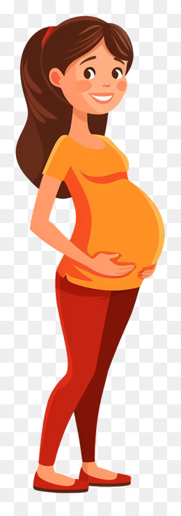 Pregnant Woman Cartoon - Pregnant woman in orange dress, happy - CleanPNG /  KissPNG